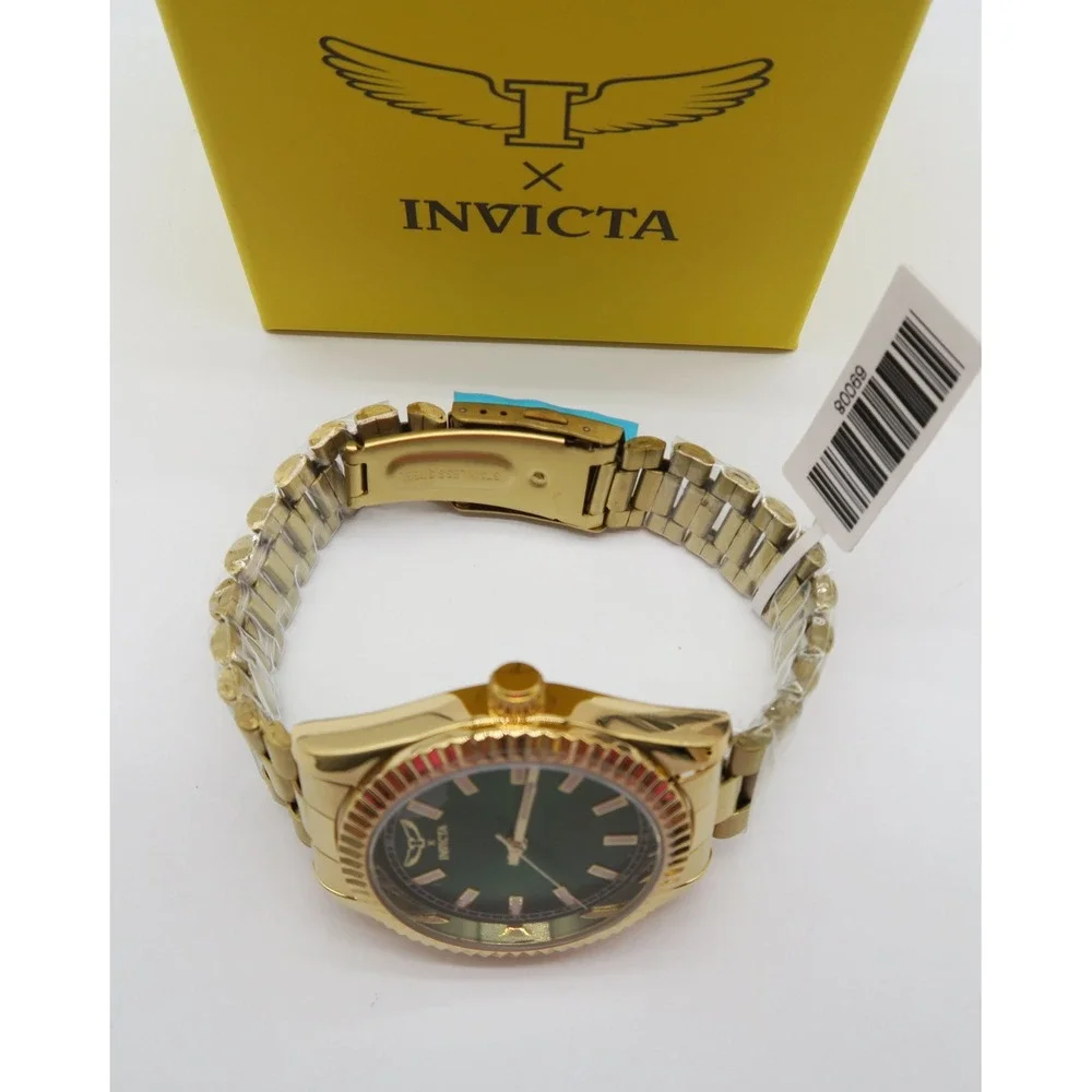 Invicta Specialty I by Invicta 40mm Gold Tone Green Dial Fluted Bezel Watch NEW